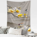 Retro dark blue and gold flying crane wall hanging – bedroom tapestry