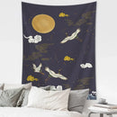 Retro dark blue and gold flying crane wall hanging – bedroom tapestry