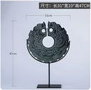 Retro dark green geometric totem resin statue living room decor