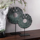 Retro dark green geometric totem resin statue living room decor