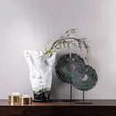 Retro dark green geometric totem resin statue living room decor