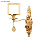 Retro gold crystal wall mount lamp living room glass sconce