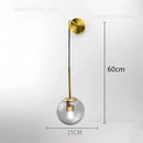 Retro gold glass ball wall lamp bedroom smoked sconce