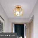 Retro gold iron cage ceiling lamp for bedroom warm glow lighting