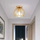 Retro gold iron cage ceiling lamp for bedroom warm glow lighting