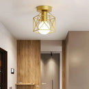 Retro gold iron cage ceiling lamp for bedroom warm glow lighting