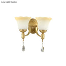 Retro gold opaque glass wall lamp bedroom crystal sconce