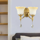 Retro gold opaque glass wall lamp bedroom crystal sconce
