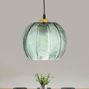 Retro green ribbed glass pumpkin dinette pendant lamp dining room