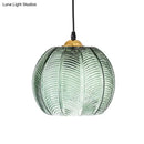Retro green ribbed glass pumpkin dinette pendant lamp dining room