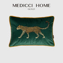 Retro green velvet embroidered leopard cushion cover living room