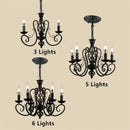 Retro industrial black wrought iron chandelier for living room