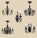 Retro industrial black wrought iron chandelier for living room