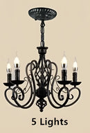 Retro industrial black wrought iron chandelier for living room