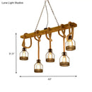 DecorBites™ Retro Industrial 5-Head Hanging Light with Adjustable Rope - Brown