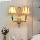 Retro loft fabric aged silver wall light bedroom crystal sconce