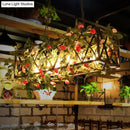 Retro metal ivy and rope pendant light kitchen island fixture