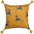 Retro mustard & zebra print cushion cover living room fringed decor
