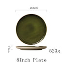 DecorBites™ Green Ceramic Dinner Plate - Retro Shallow Pasta Plate, Salad Sushi Plate, Steak Plate - Set of 4