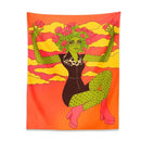 Retro orange and green cactus girl tapestry bedroom wall decor