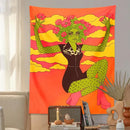 Retro orange and green cactus girl tapestry bedroom wall decor