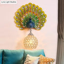 Retro peacock silver & white wall lamp living room clear crystal