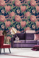 Retro Peonies Wallpaper