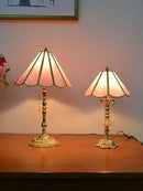 Retro pink stained glass brass desk lamp bedroom vintage light