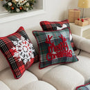 Retro red & green plaid snowflake jingle bell pillow case living room