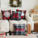 Retro red & green plaid snowflake jingle bell pillow case living room
