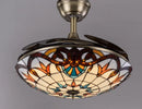 Retro stained glass white ceiling fan remote control dining room