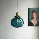 Retro teal and brass glass pendant chandelier bedroom hanging light