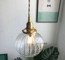 Retro teal and brass glass pendant chandelier bedroom hanging light
