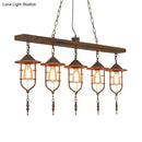 Retro wood and iron cage ceiling light dining room lighting fixture