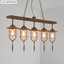Retro wood and iron cage ceiling light dining room lighting fixture