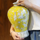 Retro yellow and white porcelain vase living room floral decor