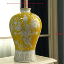Retro yellow and white porcelain vase living room floral decor