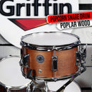 Popcorn Snare Drum by GRIFFIN | Soprano Firecracker 10" x 6" Poplar Wood Shell with Hickory PVC | Concert Percussion Musical Instrument with Drummers Kit Key & Deluxe Snare Strainer Throw Off Set