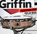 Piccolo Snare Drum 13" x 3.5" by GRIFFIN | 100% Poplar Shell with Oak Wood Finish & Coated Drum Head | Professional Marching Drummers Deluxe Percussion Instrument with Bright Tone & Brilliant Attack