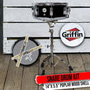 GRIFFIN Snare Drum Kit with Snare Stand, 2 Pairs of Drum Sticks & Drum Key | Wood Shell Drum Set, Maple Sticks, Chrome Holder Acoustic Marching Percussion Musical Instrument Practice Package