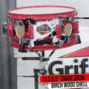 GRIFFIN Snare Drum Birch Wood Shell 14 X 6.5 Inch | Oversize 2.5" Large Vents & Custom Graphic Wrap (Limited Edition) | Red Hardware & Marching Drummers Key for Students & Pros | 8 Metal Tuning Lugs