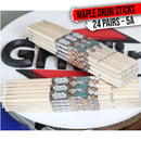 GRIFFIN Attack Zzzap Drum Sticks - 24 Pairs of Select Elite Maple Wood Size 5A - Drummers Percussion Classic Pure Grit Uncoated, Raw Wood Drumming Sticks - Premium Balanced, Level and Straight