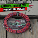Guitar Cable Right Angled to 1/4 Straight-End Instrument Cord Tweed Cloth Jacket by FAT TOAD | Braided Woven 20FT Quarter Inch Gold Jack TS for Electric Guitar, Bass, Keyboards | Shielded 24 AWG Patch