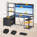 Reversible Gaming Desk with Power Outlets and LED Light