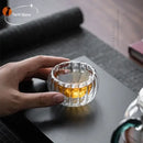 Ribbed clear double wall glass teacup set dining room glassware