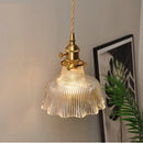 Ribbed clear glass led pendant light brass dining room knob switch