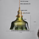 Ribbed clear glass led pendant light brass dining room knob switch
