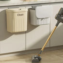 Ribbed cream and gray kitchen cabinet hanging trash