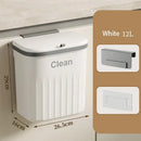 Ribbed cream and gray kitchen cabinet hanging trash