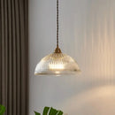 Ribbed glass chandelier pendant lights with brass finish for bedroom